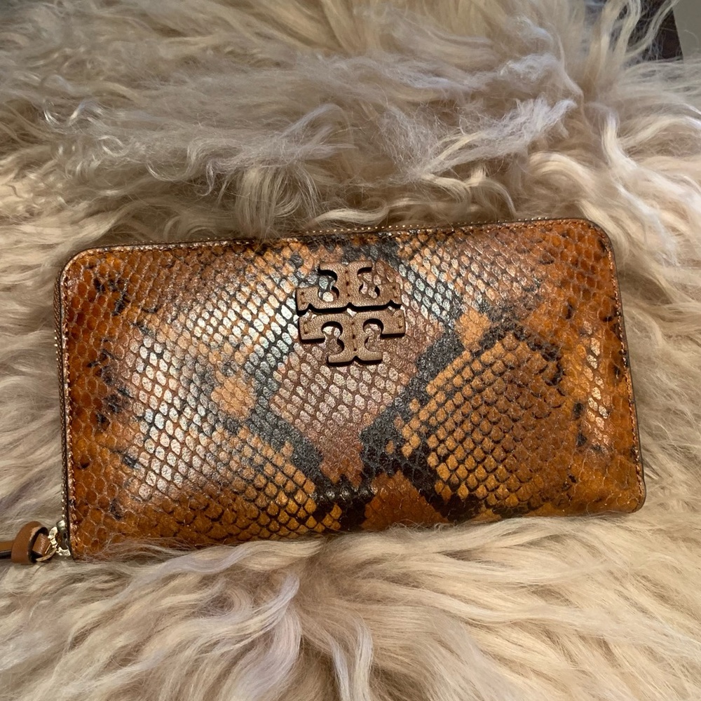 Tory Burch Thea Embossed Exotic Zip Around Wallet